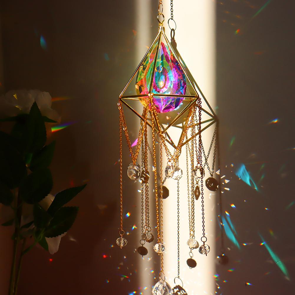 Home Decor Crystal Wind Chime Pendant Hanging Curtain Crystal Sun Catcher Rainbow Star Moon Family Wedding  Window Pendant Craft