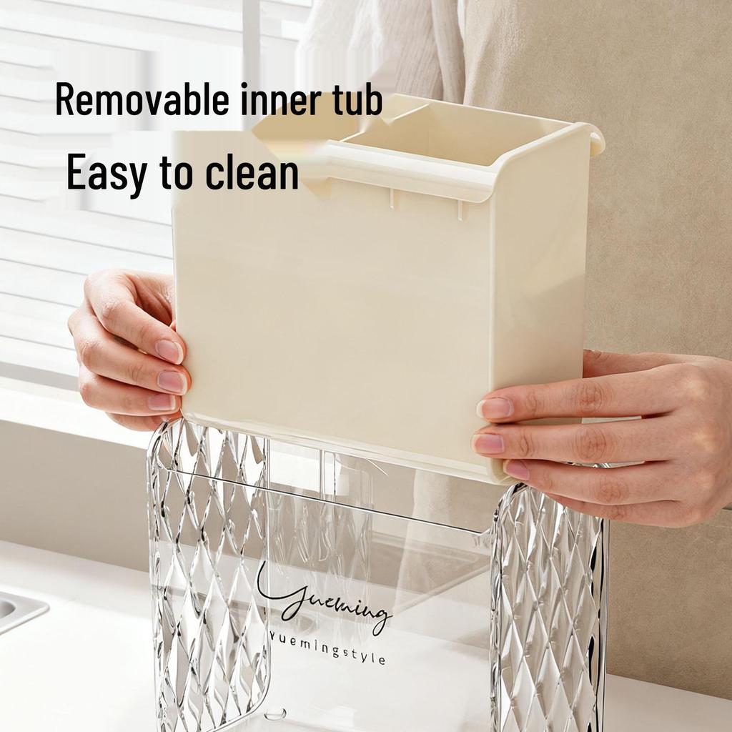 Wall-Mounted Kitchen Chopstick & Spoon Holder with Draining Basket