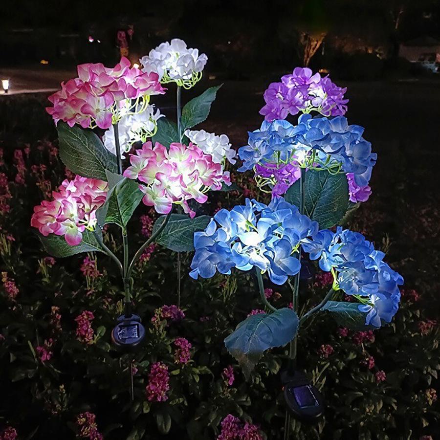 LED solar hydrangea flower ground mounted outdoor 3-head simulated flower decoration courtyard light