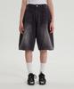 WAIKEI Cut-Out Washed Denim Bermuda Shorts Black