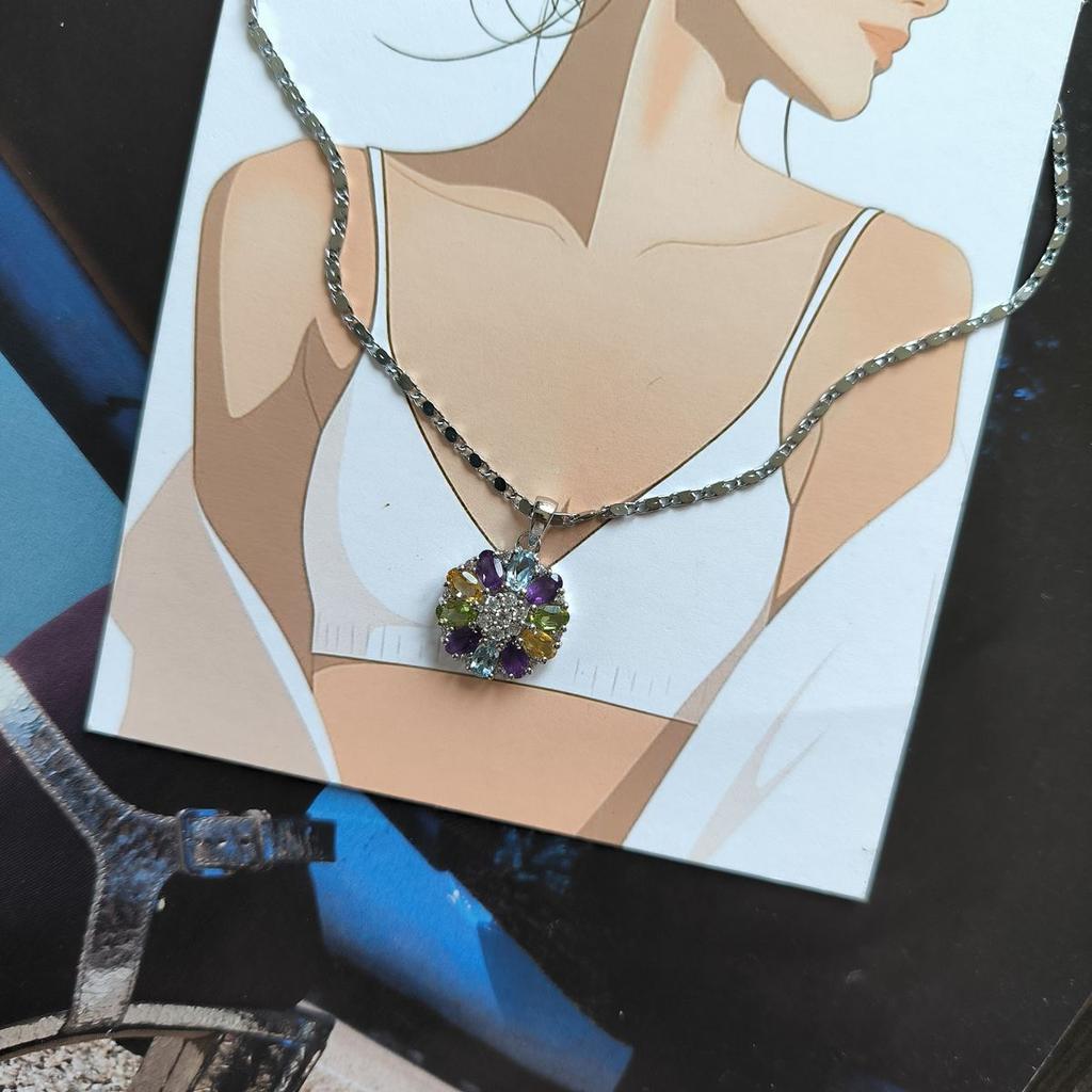 Серебряная подвеска с аметистом 3.087ct, цитрином, хризолітом, топазом (2193357)