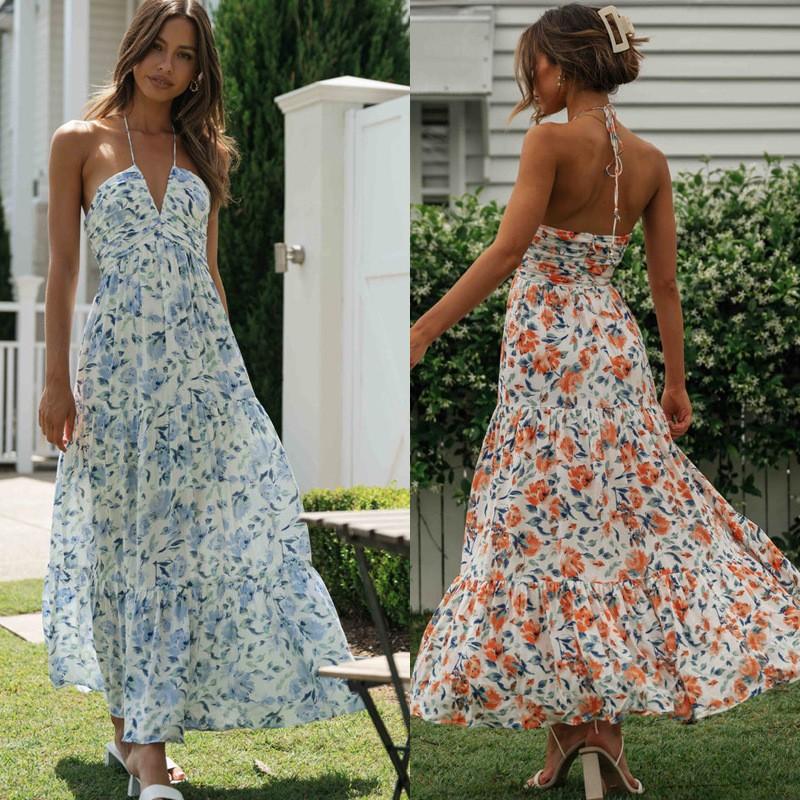 

Floral Wrap V-Neck Maxi Dress with Ruffled Hem, Off Shoulder Summer Beach Dress for Women, Boho Chic Sundress XL