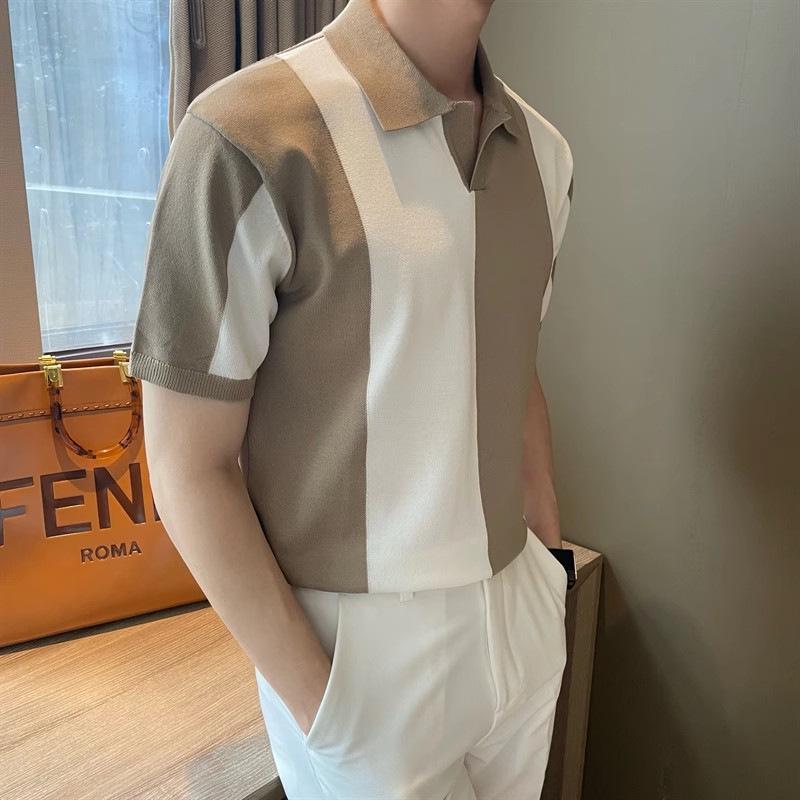 

Men s Slim Fit Ice Silk Polo Shirt - Short-Sleeved Korean Style Casual Lapel T-Shirt M хаки