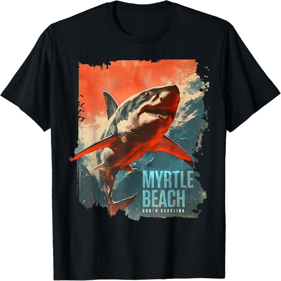 Myrtle Beach SC South Carolina Vacation Great White Shark T-Shirt for Men Women XXXXXL чёрный
