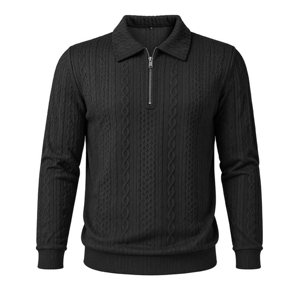 Men's Long Sleeve Jacquard Polo Shirt Half Zipper Collar Knit Sweater Pullover Casual Pullover Top