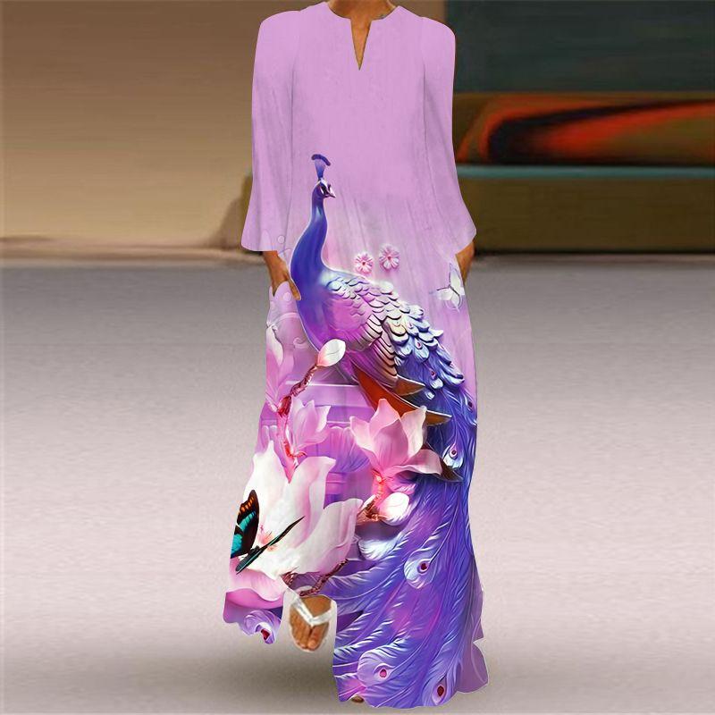 Loose Plus Size Stage Catwalk Photo Long Dress Long Sleeve Dress 2025 New Women Fashion 3D Print Women Clothes