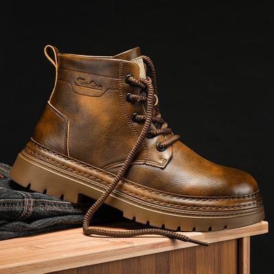 Nueva Llegada Cuero Genuino Zapatos de Caña Alta para Hombre Moda Exterior Botas de Motocicleta con Cordones Antideslizantes Botines para Hombre Zapatos para Caminar