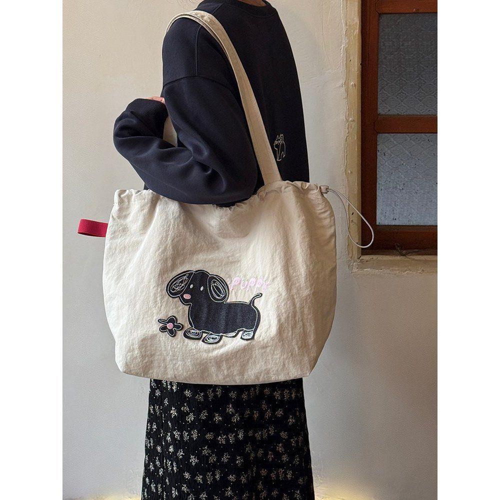 

Cartoon Dog Backpack - Large Capacity Drawstring Tote Bag - Versatile Student Crossbody Bag светло-серый