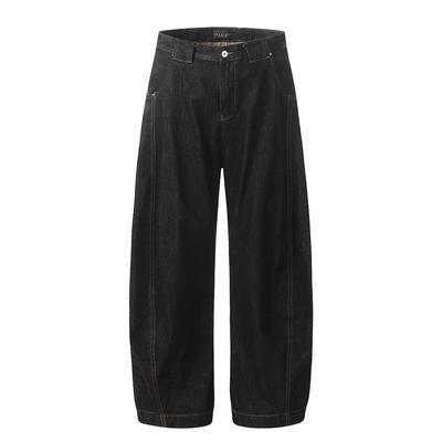 Stitching Thimble Denim Trousers Men's Retro Street Wear Loose Straight Wide-leg Pocket Jeans Men's Trousers Bloomers