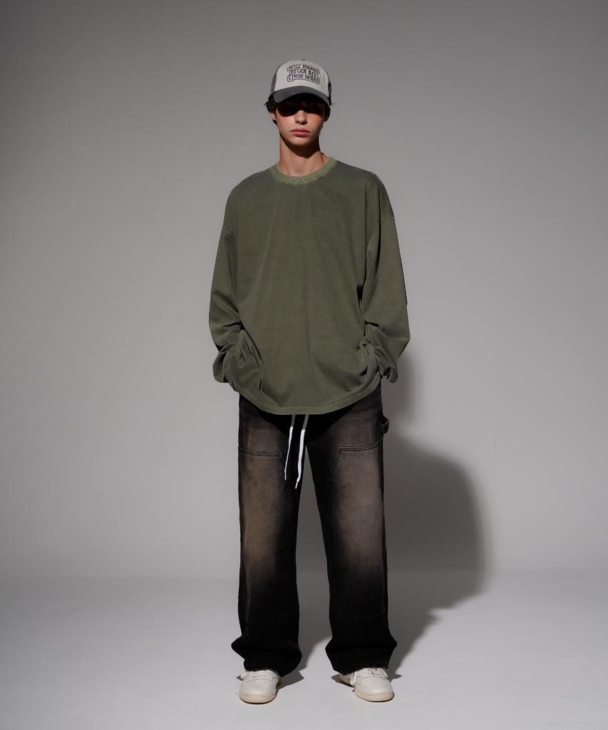 EZKATON New Season Pigment Long Sleeve T-Shirt Khaki Kmlt6811