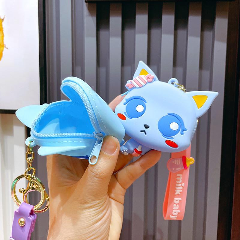 Cute Silicone Mini Coin Purse Adorable Cat Keychain Accessory For Gifts And Parties