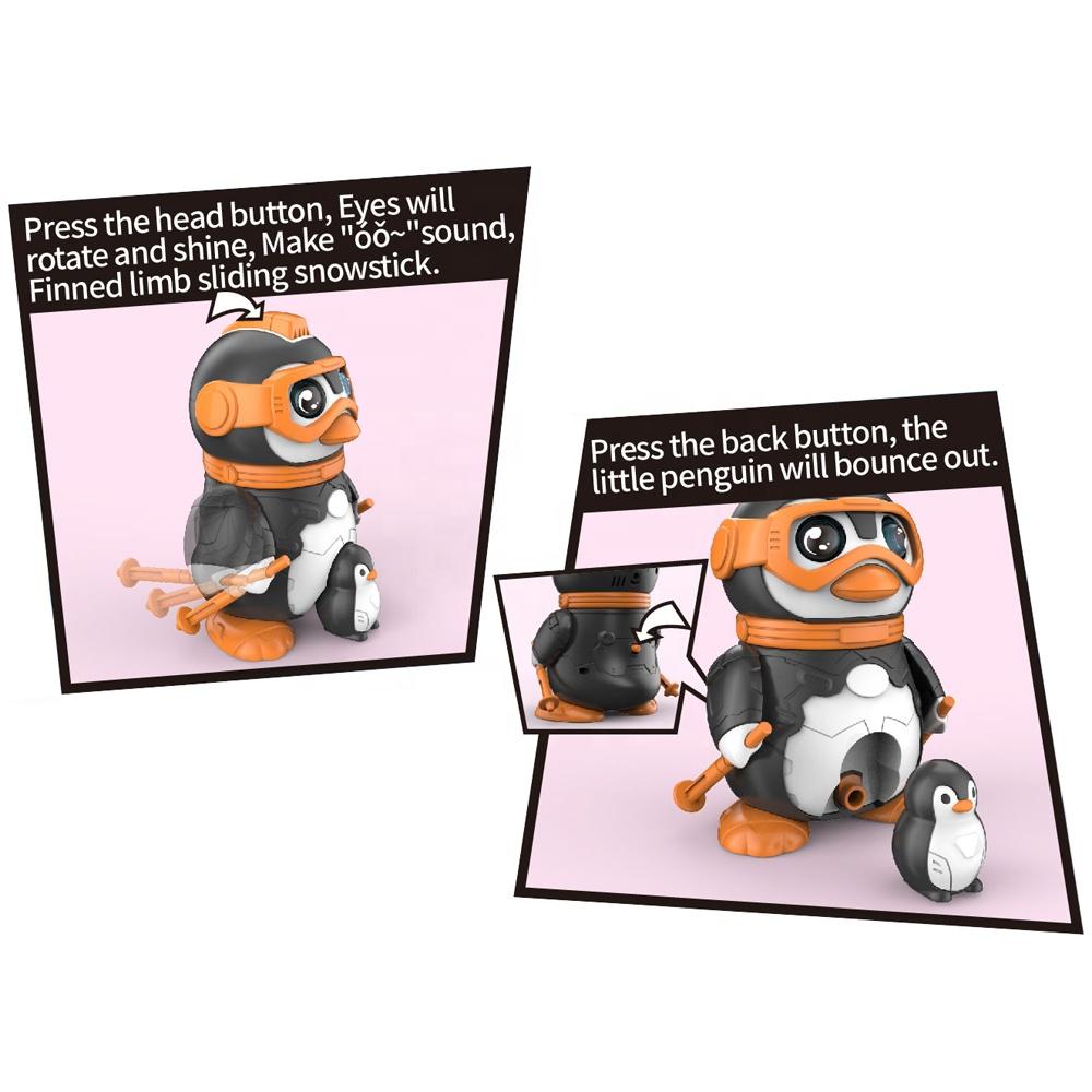 Children's 18pcs DIY Assembled Skiing Penguin Animal Building Block Model, Lighting And Music, Baby Puzzle Early Education Toys