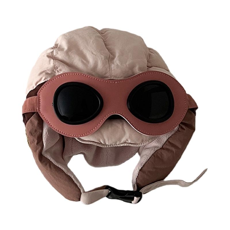 Adjustable Winter Pilot Cap With Goggles Ear Protections For Infants Soft Nylon Flight Hat For Role Play Costumes