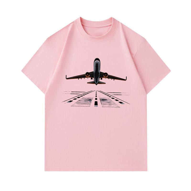 Men's 100% Cotton Crew Neck Short Sleeve T-shirt, Cool Airplane Runway Printed Casual Breathable Tee, Summer Loose Fit Daily Wear Tops for Aviation En