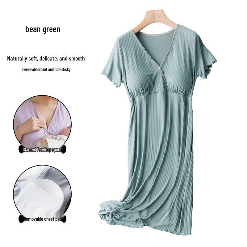 Modern Mom Summer Thin Nursing Nightgown with Chest Pads
