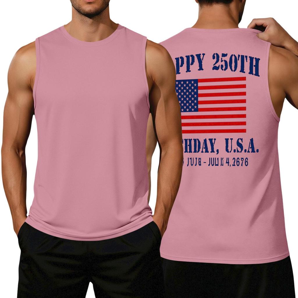 Men's Loose Fit Sleeveless Casual Tank Top with Flag Print Comfortable Athletic Muscle Shirt for Summer Outdoor Activities