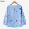 ZANZEA Women Casual V-Neck 3/4 Sleeve Loose Floral Print Blouse