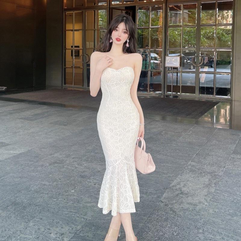 Breast Wrap Dress Skirt Summer Women's Sexy Temperament Medium Long Off-Shoulder Fishtail Slim-fit Tub Top Dress