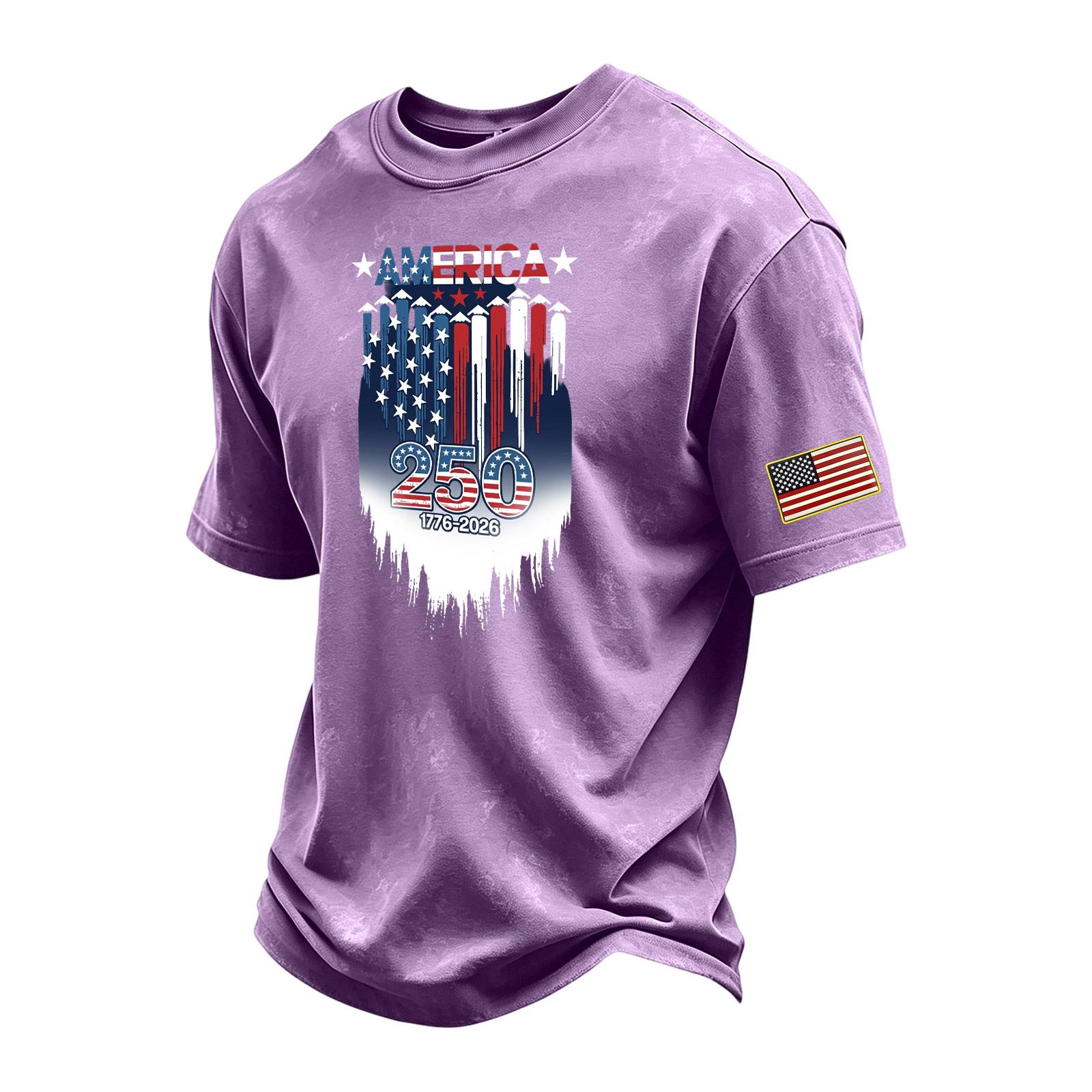 

Men s Vintage Washed Crew Neck Short Sleeve T Shirt with Independent Day Graphic Print Casual Fit Soft Fabric L фиолетовый