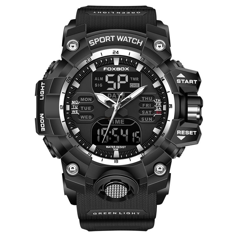 Dual Display Watch Men FOXBOX Top Brand Luxury Sport Digital Military Mens Watches Silicone Strap Chronograph Man Wristwatch+box