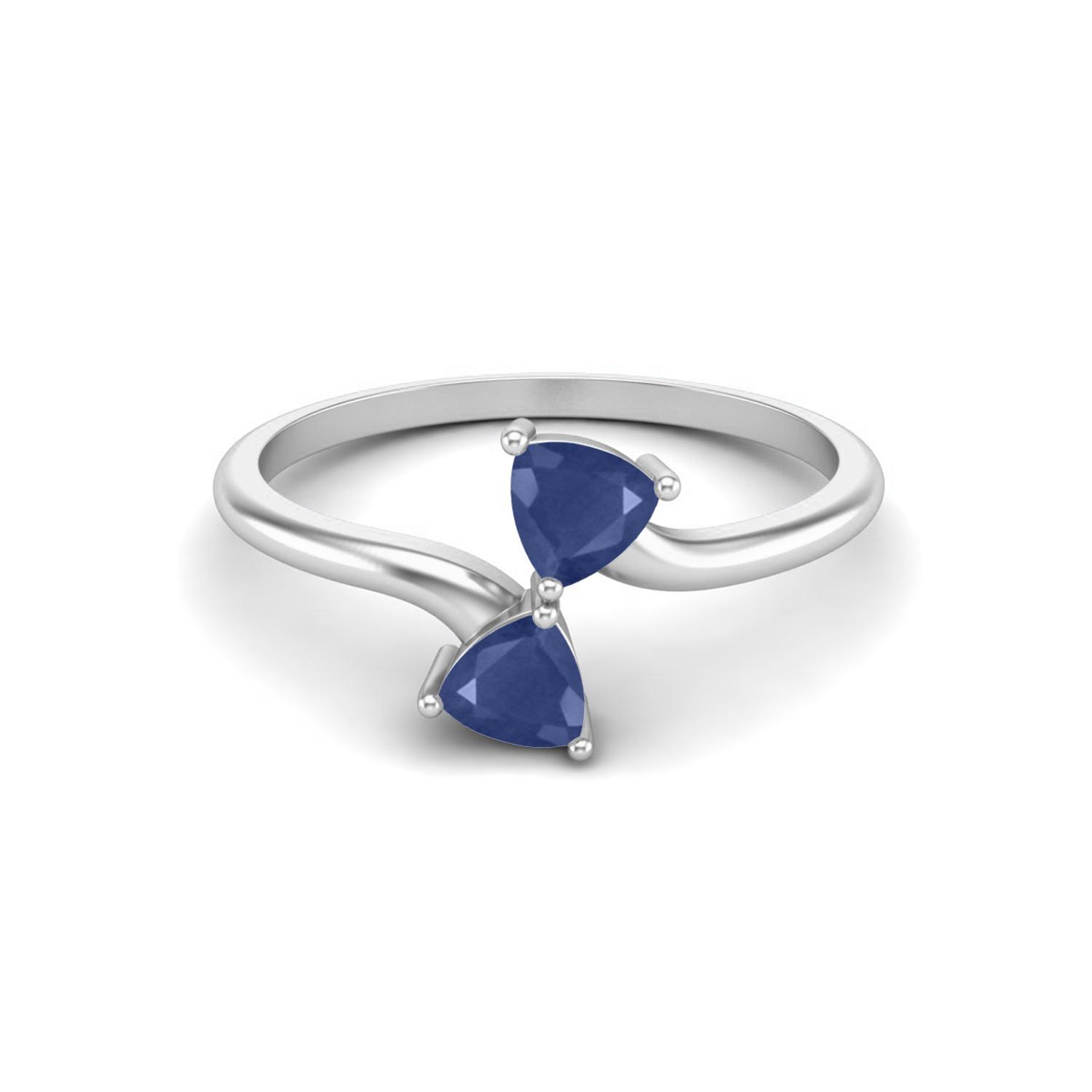 0.54 Cts Trillion Blue Sapphire Double Stone Bypass 925 Sterling Silver Women Wedding Ring