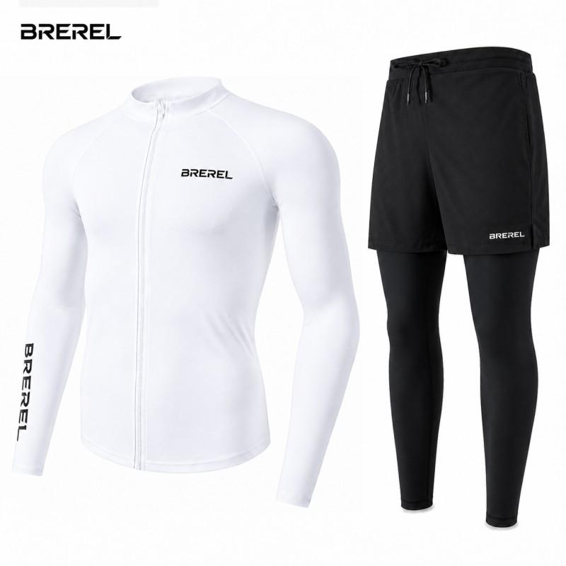 Heren UV-Bescherming Rash Guard Set Lange Mouw Zwemshirt Sneldrogende Boardshorts Snorkelen Surfen Kajakken
