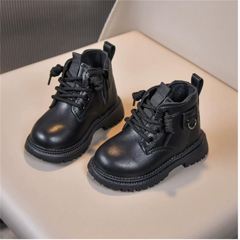 Autumn Children Boots Pu Leather Boys Shoes Rubber Sole Ankle Boots For Girls Zip Side Toddler Baby Shoes