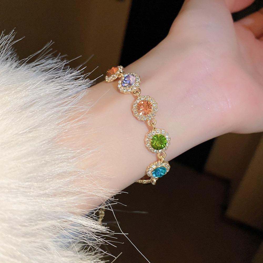 Adjustable Rainbow Rhinestone Bracelet Shiny Colorful Hand Chain Elegant Zircon Bracelet  Gifts