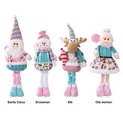 Einziehbare Weihnachts-Puppe mit einziehbaren Beinen Rosa Weihnachtsmann Schneemann Elch Stehpuppe für Heimdekoration und festliches Fenster