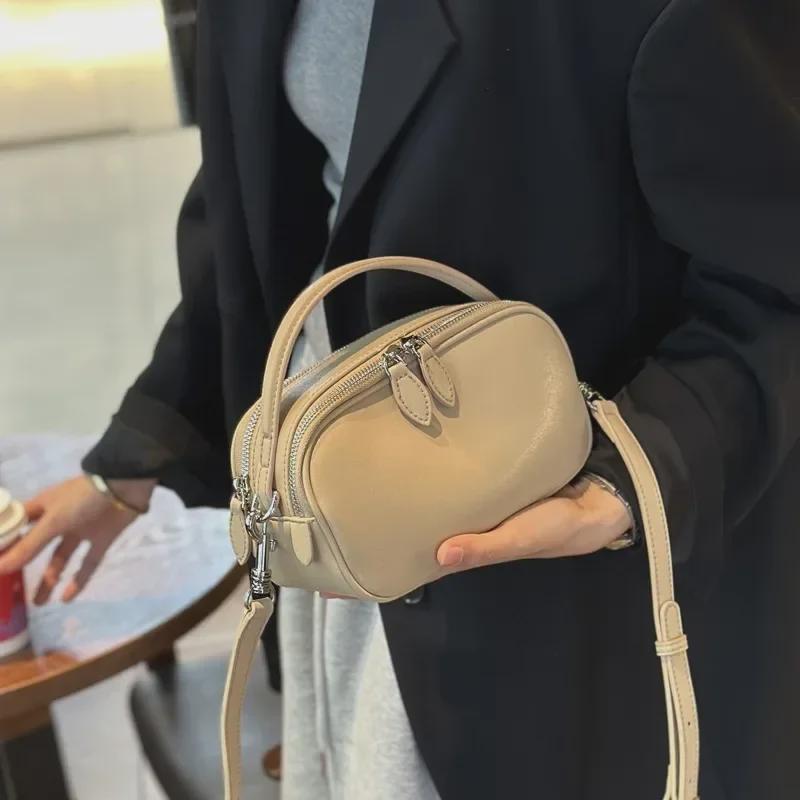 

2024 Летняя женская мягкая сумка через плечо из коровьей кожи с двойной молнией