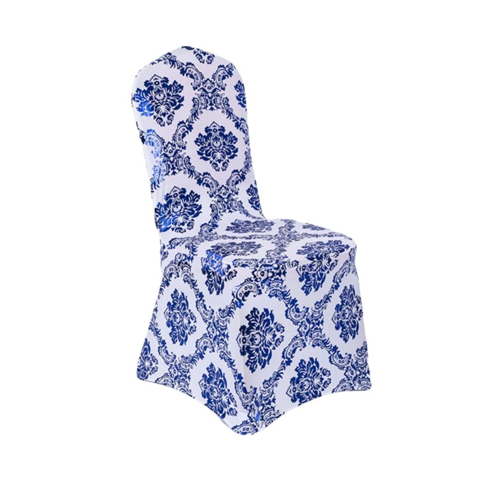 Full Cover Hot-Stamped Stretch Chair Cover Washable Seat Cover Banquet Blue Pattern