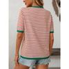 Dámský letní nový kulatý výstřih pruhovaný kolizní barvy krátký rukáv ležérní svetr