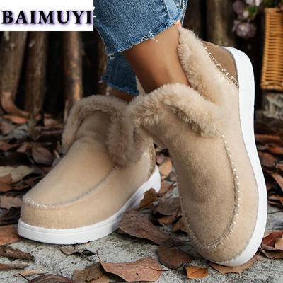 Winter Flats Fur Ankle Snow Women Platform Snow Boots Casual Sneaker Suede Warm Walking Shoes 2025 Winter Trend Plush Zapatos