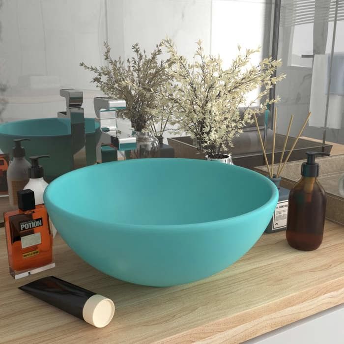 VidaXL Lavabo Rond de Luxe de Salle de Bain Vasque à Poser de Toilette Lave-mains Salle Cosmétique Intérieur Vert Clair Mat 146969
