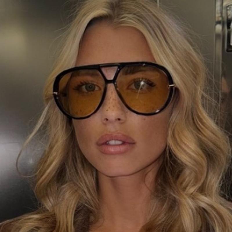 Luxury Sunglasses Women Men Metal Frame Classic Pilot Sun Glasses Big Black Yellow Lens Trendy Shades Eyewear