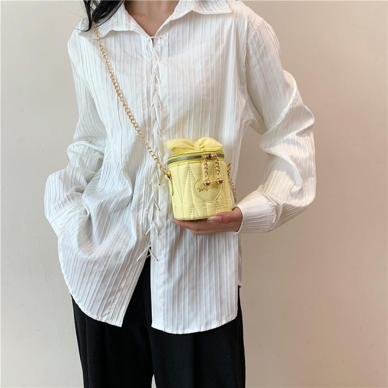 Mini Lipstick Small Bag Women's 2025 New Small Fragrant Wind Pleated Bucket Bag Bow Creative Styling Messenger Bag