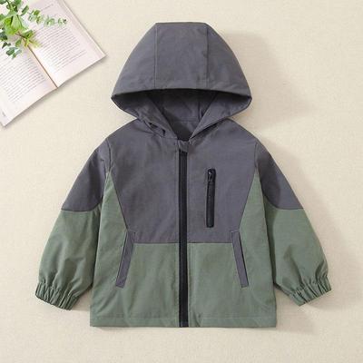 Kids' Color Block Hooded Windbreaker - Spring/Autumn 2025 Boys' Long Sleeve Jacket