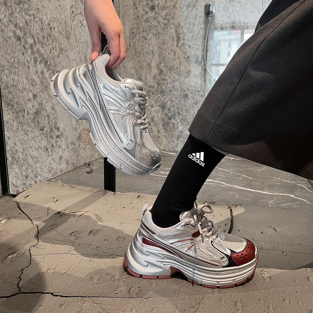 2025 high-end platform Internet celebrity silver dad shoes autumn and winter women's new mesh breathable versatile increase sports tide brand