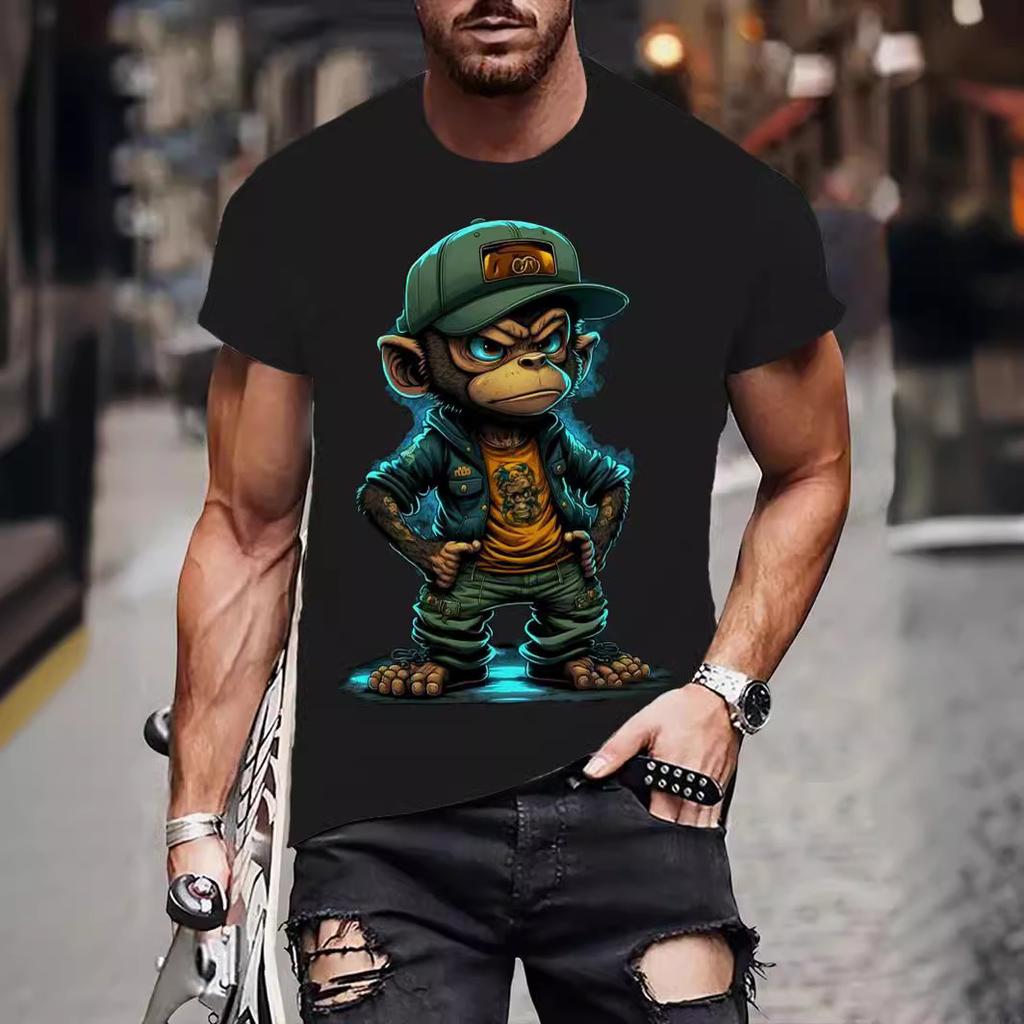 Letní Pánská Trička s 3D Potiskem Medvěda a Psa Pandy Módní Ležérní s O-výstřihem Krátký Rukáv Sportovní Oblečení Cool Streetwear Nadměrné Top