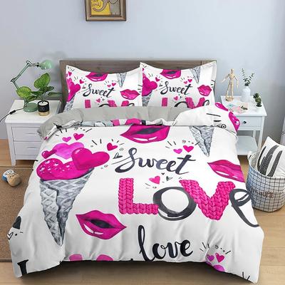 Juego de Cama Corazón Amor Día de San Valentín Niños Niñas Tamaño Twin Queen Funda Nórdica Funda de Almohada Cama Niños Adultos
