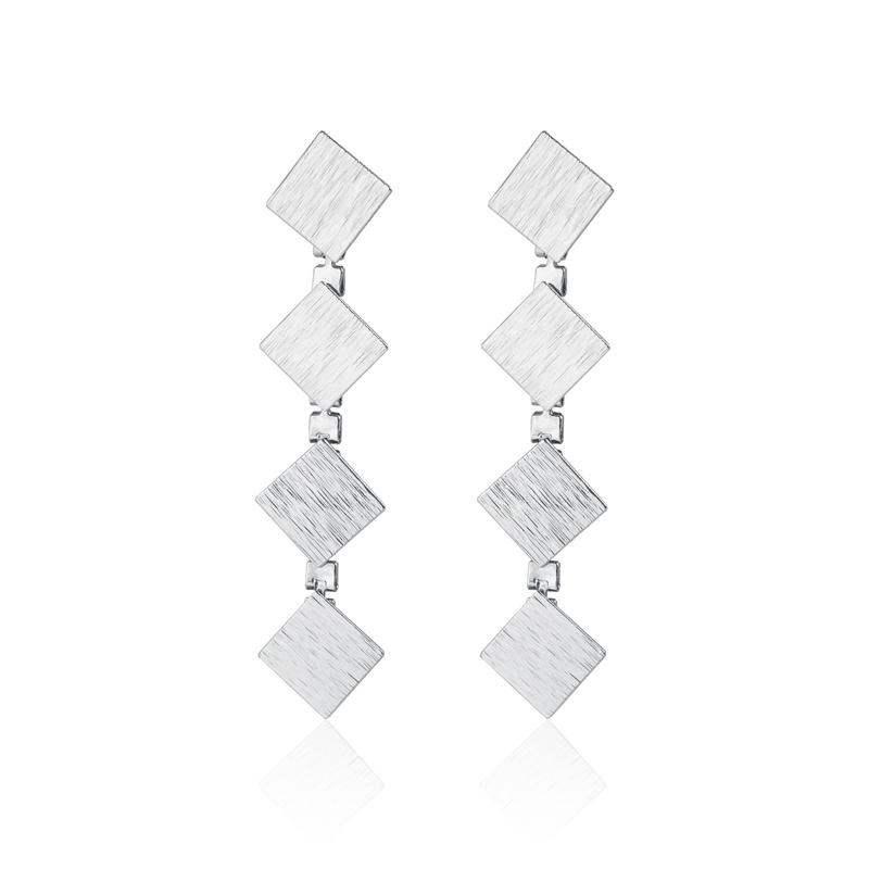 

Personality Metal Brushed Retro Textured Square Necklace Bracelet Earrings Set for Women Versatile Commuting Wear Zircon Gift