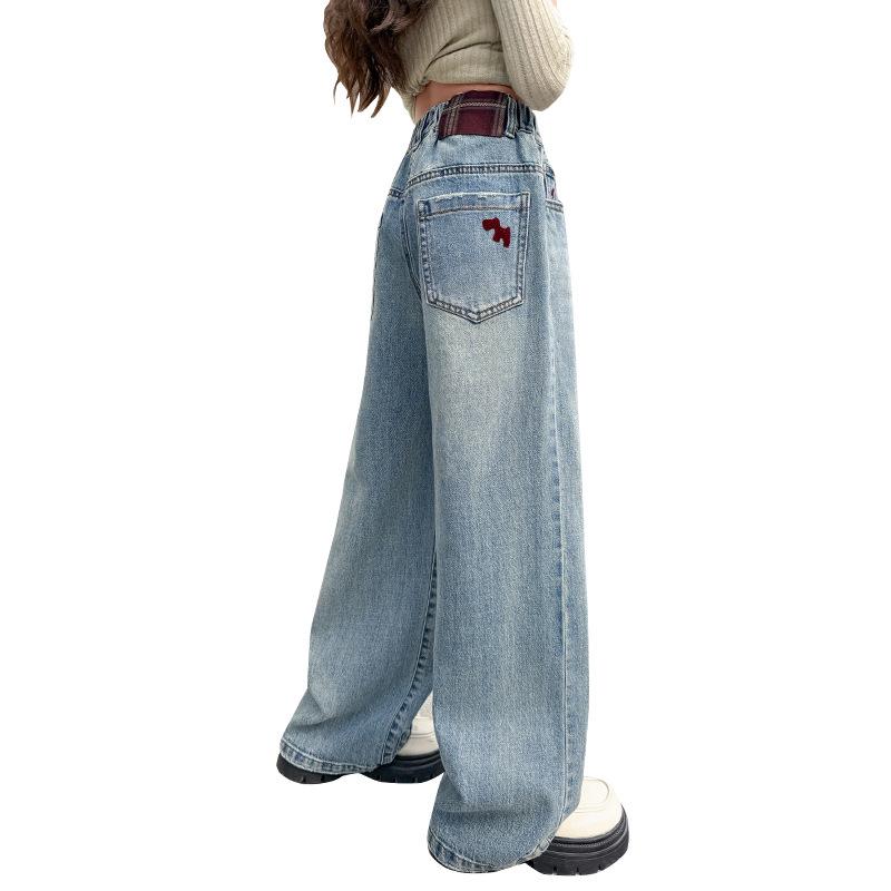 Girls' 2025 Spring Wide-Leg Jeans - Korean Style Fashionable Straight-Leg Pants for Kids