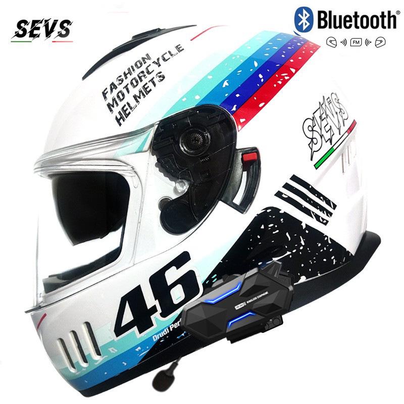 

8-Person Bluetooth Full Face Helmet with Double Visor for Motorcycle, Scooter, and Moped Safety M