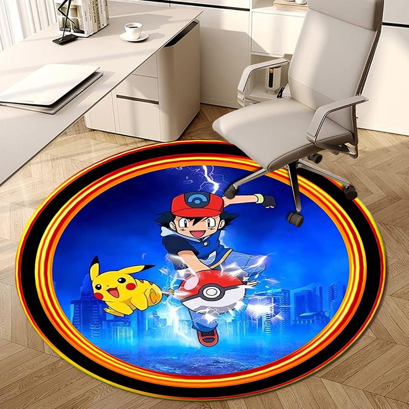 1pc Pokemon Adventure Round carpet, Made of Polyester,Perfect for Decorating Office Chairs, Living Rooms,Vibrant Decorative Rug