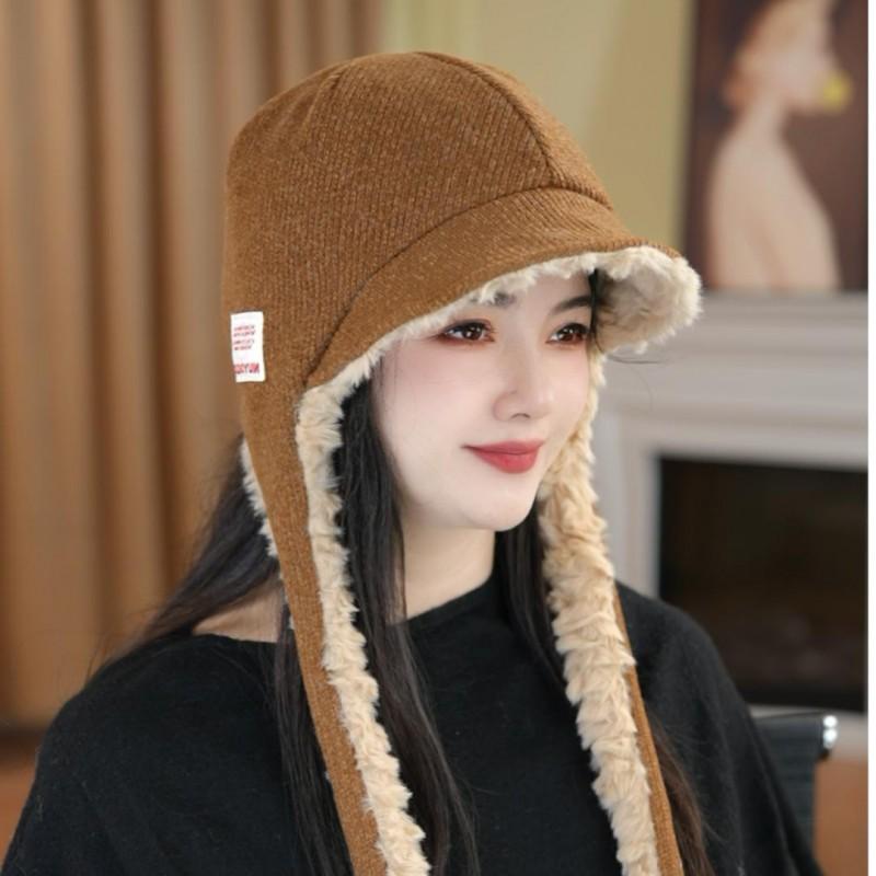 Womens Red Fuzzy Earflap Beanie Winter Warm Knit Hat Oversized Slouchy Style Cold Weather
