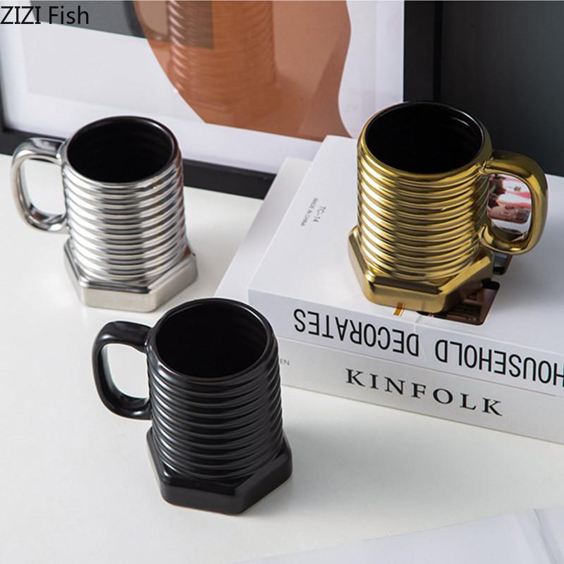 Creative Screw Shaped Mug Modern Home Afternoon Tea Coffee Cup Milk Cup Office Ceramic Water Cup Drinking Set Holiday Gift