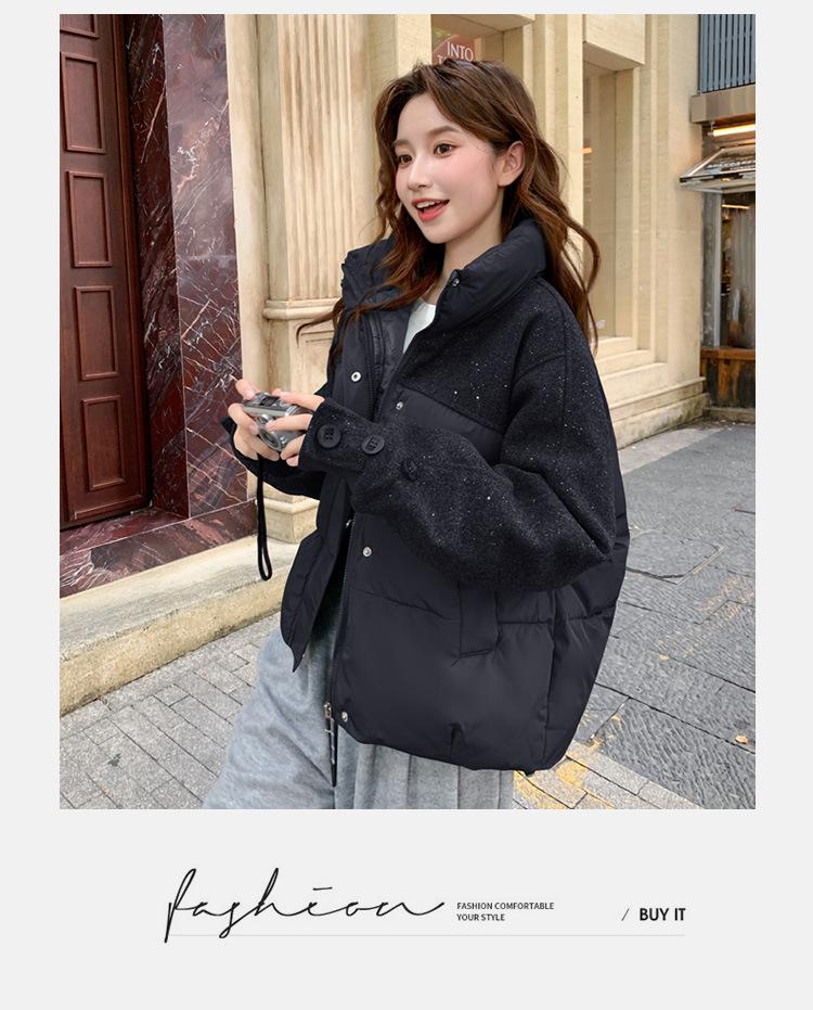 Sequin Stitching Collar Short Winter Warm Cotton-padded Jacket
