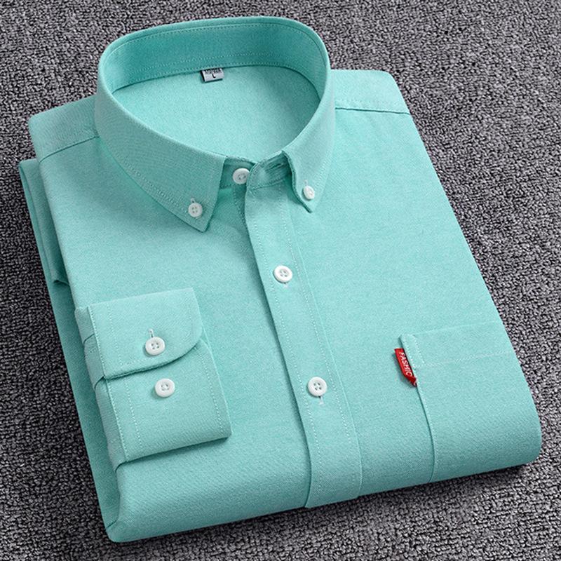 New Men's Oxford Shirts Long Sleeve 100% Cotton Solid Color Turn Down Collar Regular Fit Button-down Shirt Daily Men Clothing