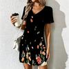 Summer Fashion Women's V Neck Floral Print Printed  Dress Sex Short Skirt Dresses