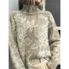 Womens Christmas Print High Neck Sweater Loose Fit Casual Long Sleeve Top